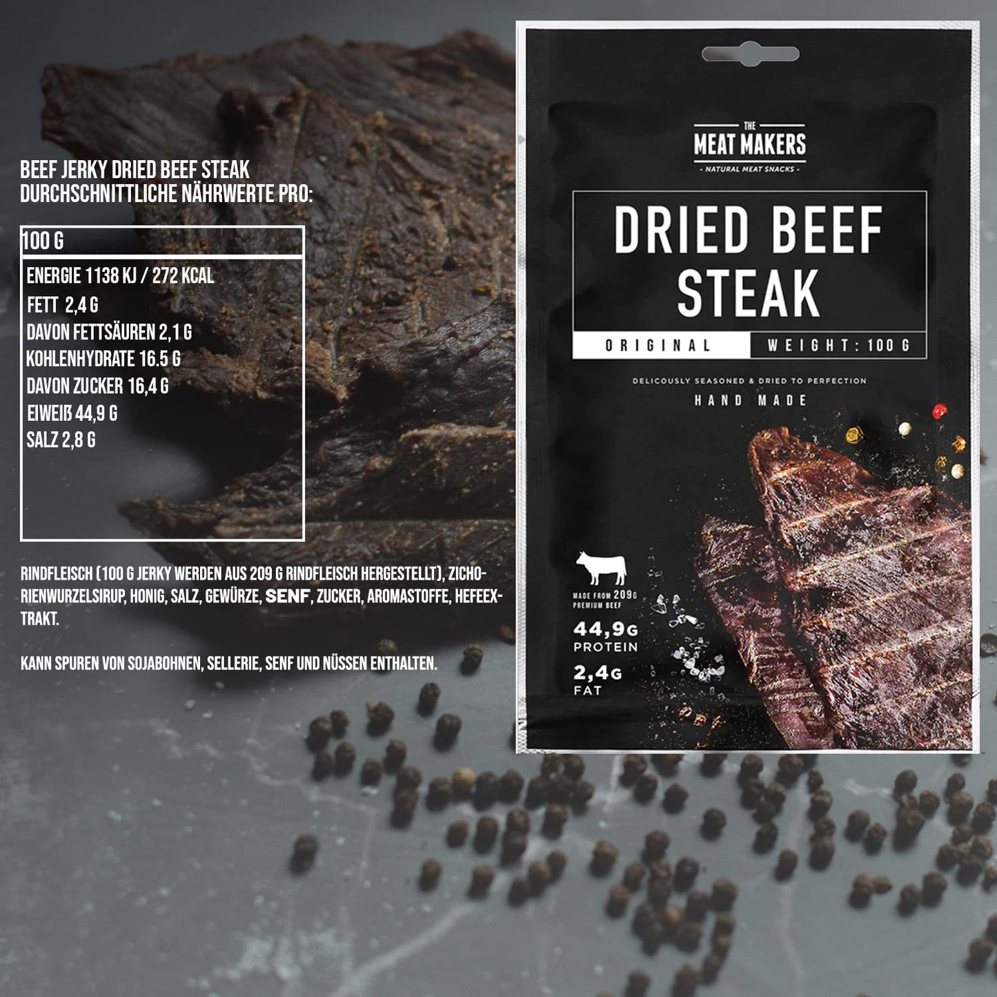 The Meat Makers Beef Jerky Steak 100g Original 